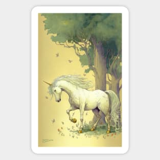 Fantasy Unicorn in the Forest Wall Art Home Decor "The Golden Hoof" Sticker